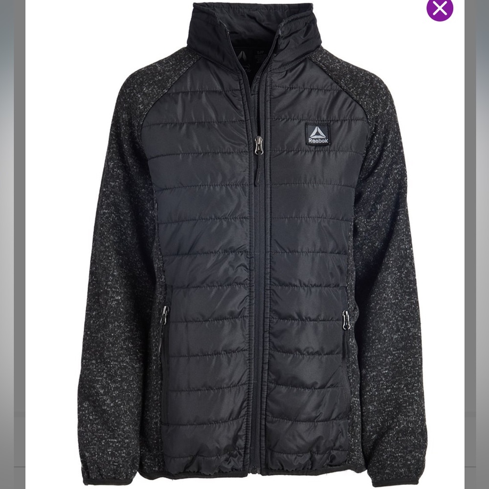 Reebok Black & Black Heather Fleece Women’s Puffer Jacket Medium